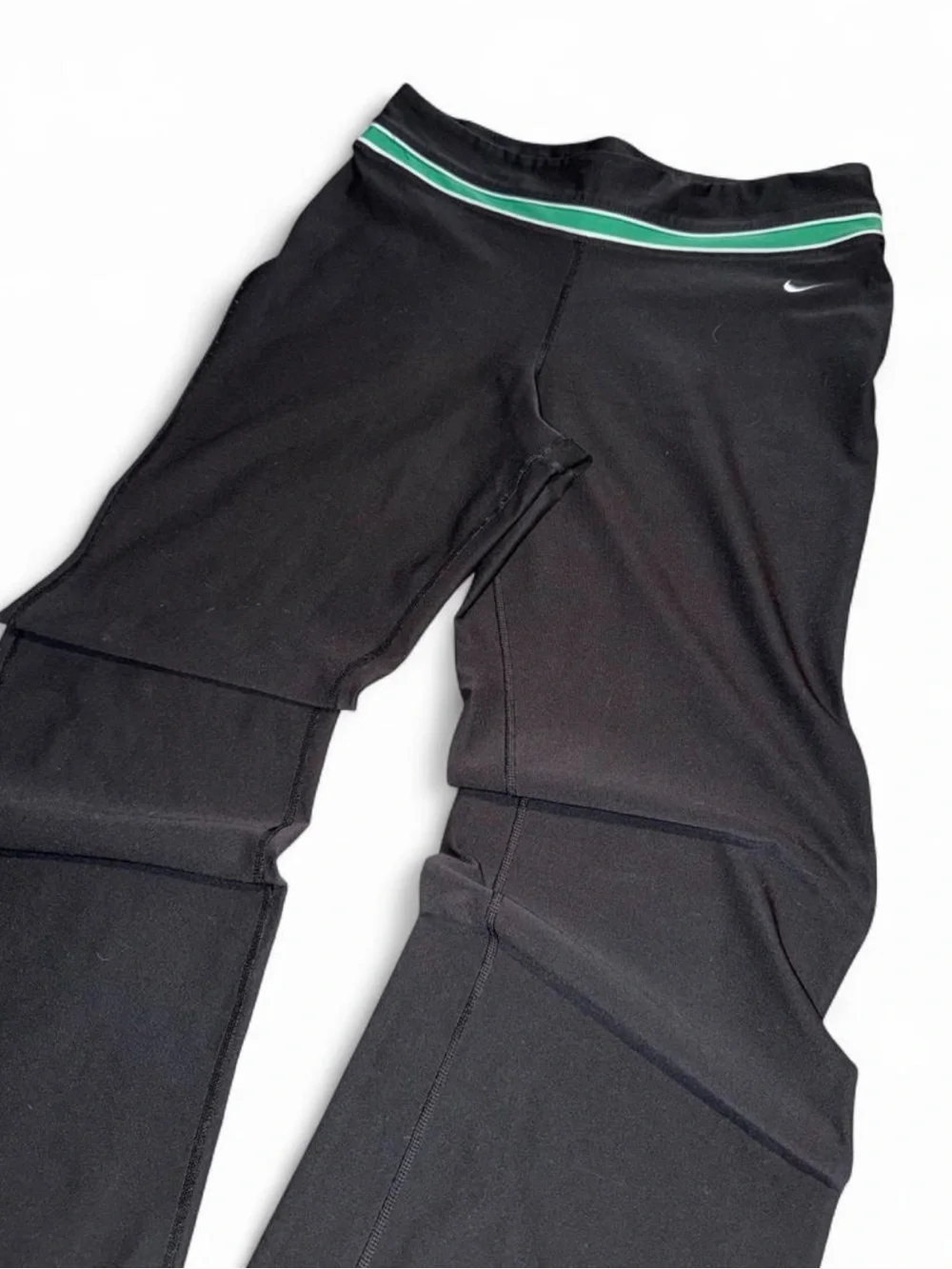 Nike Black Women's Flared Leggings wide leg with Green Waistband Stripe